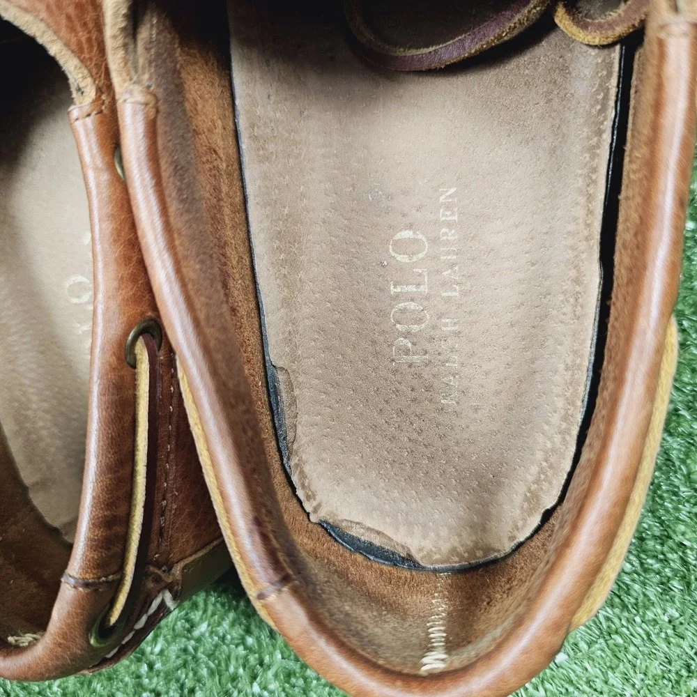 Polo Ralph Lauren Bienne Brown Leather Casual Boat Shoes Mens Size 10 D